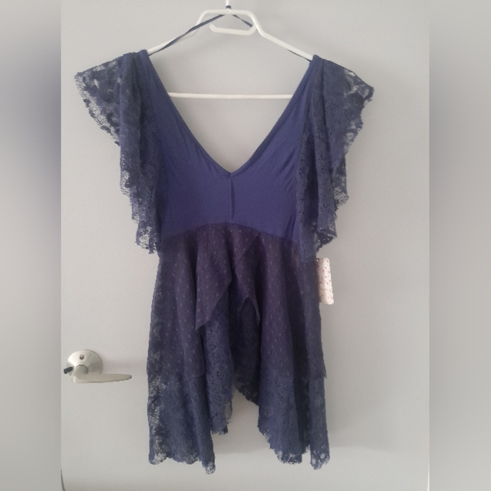 Free People Midnight Blue Lace Blouse
